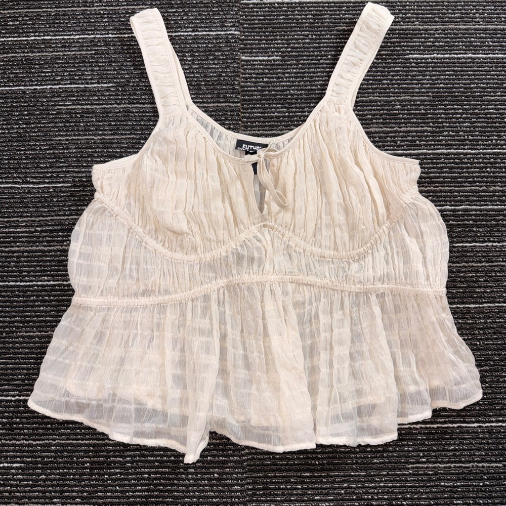 Future‎ Collective Camisole Top Women L Cream Excellent Textured Peplum Babydoll